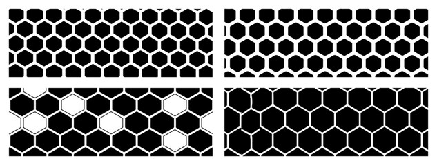 Set of geometric hexagon honeycomb patterns and textures vector collection