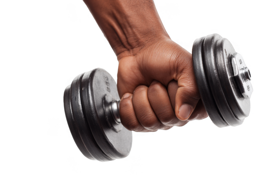 Grip of a hand holding a black dumbbell ready for workout session in home gym setting - Powered by Adobe