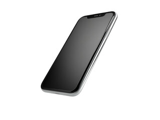 Smartphone on a transparent background showing front view with blank screen and no visible apps or icons displayed