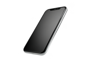 Smartphone on a transparent background showing front view with blank screen and no visible apps or icons displayed