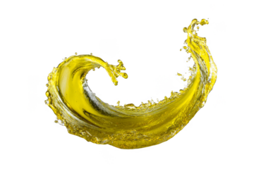 Splash of yellow liquid in motion with a transparent background capturing the movement and flow of the liquid at daytime