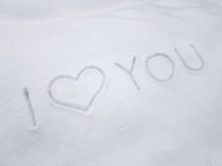 Valentines Day concept with heart on a snow background. I love you