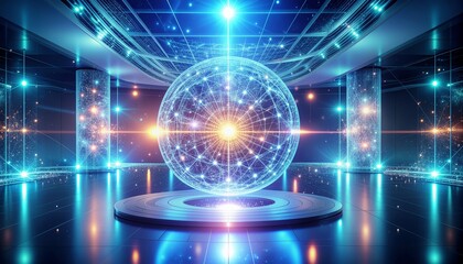 Fototapeta premium Futuristic Digital Sphere in a High-Tech Luminous Environment