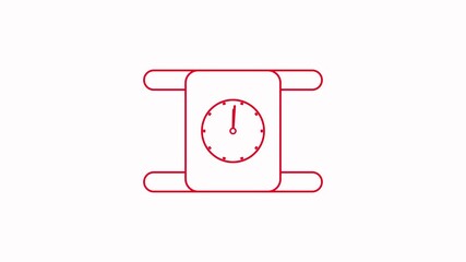 Red Outline Scroll With Clock Icon On White Background time symbol