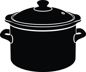Simple silhouette cooking pot with lid and handles kitchenware culinary object food preparation device vector
