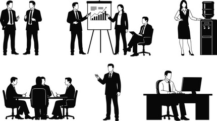 Business, teamwork, office, meeting, presentation, professionals, corporate, workplace, collaboration, strategy, communication, laptop, desk, watercooler, discussion, planning, leadership