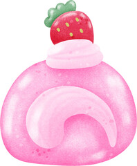 Pink Dessert Illustration with strawberry Topping