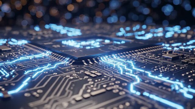 Futuristic Computer Chip A Neon-Lit Digital Landscape of Technology
