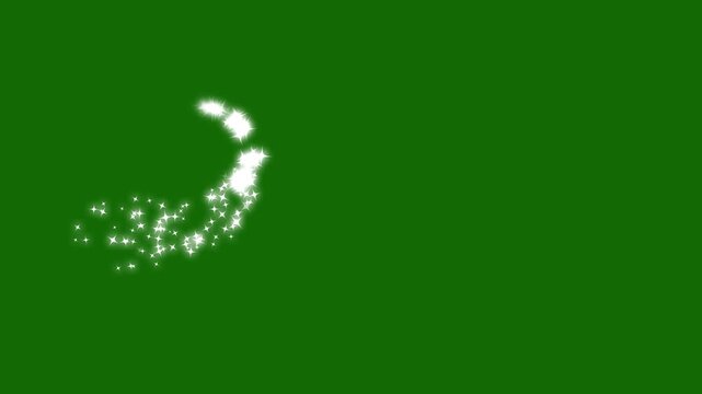 White glitter sparkles trail, magic sparkles glitter line stars, magic dust, pixie dust path, white shining dust light, fairy glitter sparkle blinking particles on a green screen background overlay.