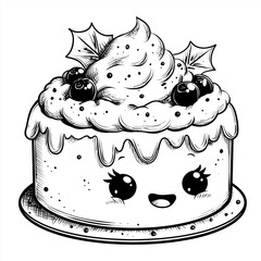 hand drawn sketch of a cake with cherries and cream	