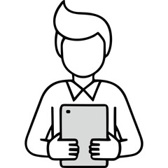 Man Holding Tablet Device Front View Minimalist Design White Background