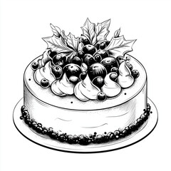 hand drawn sketch of a cake with cherries and cream	