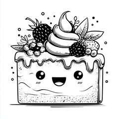 hand drawn sketch of a cake with cherries and cream	