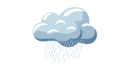 Vector illustration of a light blue cartoon cloud with falling rain on a white background creating