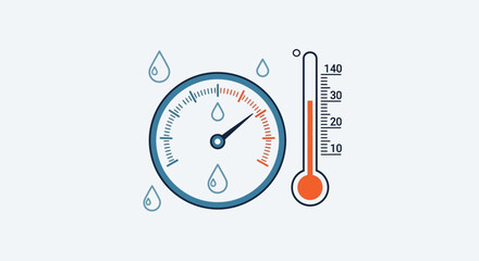 Illustration depicting humidity gauge and thermometer representing weather conditions and