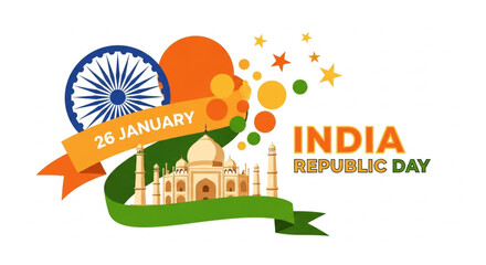 Naklejka premium Happy India Republic Day Vector Illustration on 26 January Featuring the Indian Flag and India Gate in a National Holiday Celebration Flat Background. 26 January - Happy Republic Day of India Banner