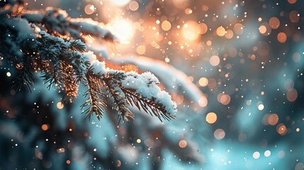 Cinematic winter scene with frosted conifers framing a dreamy snowy landscape for festive messages