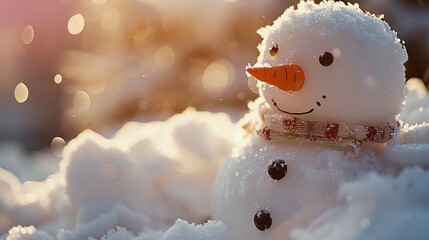 Charming snowman smiles in a soft winter scene with ample space for festive greetings and s
