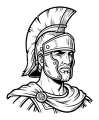 Ancient Roman Centurion soldier portrait with helmet and armor vector sketch