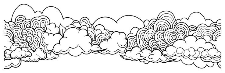 Decorative clouds border with swirling patterns vector sketch illustration