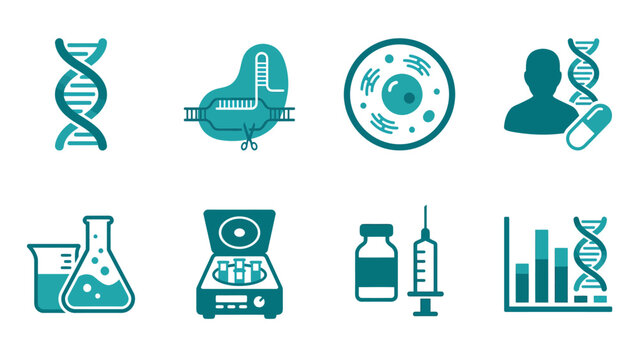 Biomedical Science Icons: DNA, Cell, and Treatment