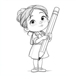 hand drawn sketch of a girl hold a pencil.