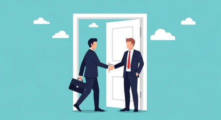 Fototapeta premium partnership and agreement Two businessmen shaking hands at the doorway to new opportunities