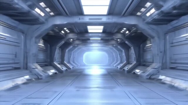 Futuristic hallway interior render sci fi corridor with bright light