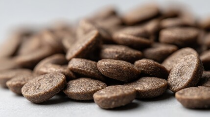Grain-free Dog Kibble on a Table Inside a Vet Clinic With Blurred Background Showing Veterinary Equipment