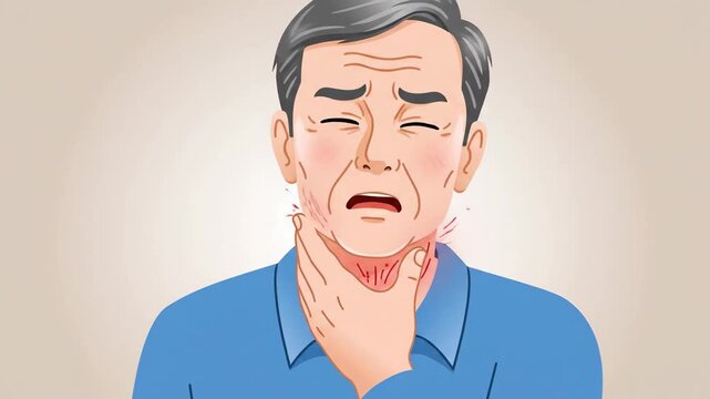 Depiction Of A Man Experiencing Throat Pain Progression In Medical Illustration