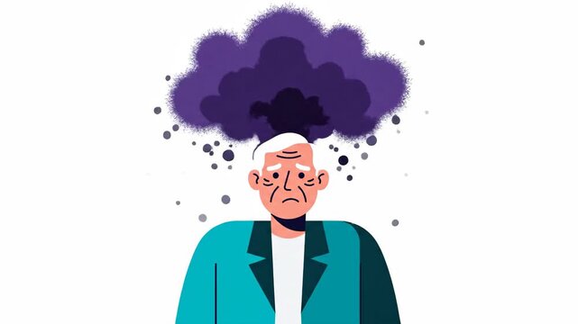 Depiction Of Mental Health Struggles, Illustration Focusing On An Old Man's Mind