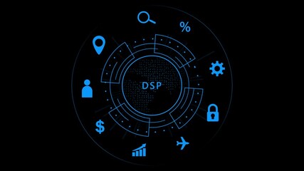 DSP Concept with Global Network and Business Icons in Blue digital signal processing technology - Powered by Adobe