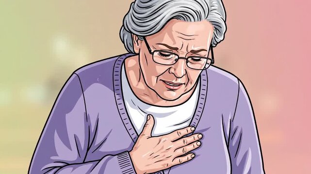 Elderly Woman Experiencing Chest Pains, Portraying Discomfort, Medical Concerns Visualized