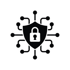 Digital shield with padlock and network connections icon