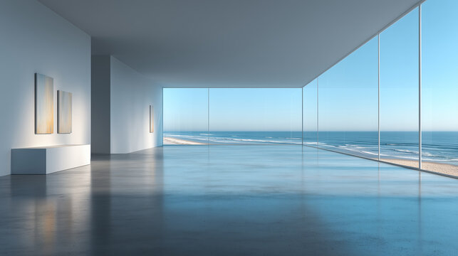 Modern Minimalist Room Ocean Beach View Artwork - Powered by Adobe