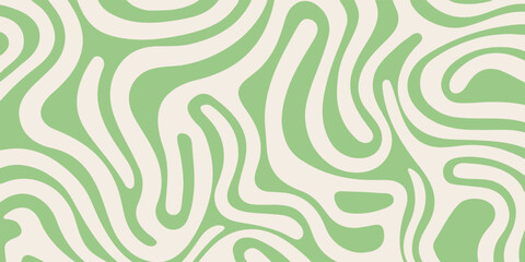 Abstract simple trippy background with green wavy lines pattern. Abstract groovy backdrop in retro 60-70s style. Cool funky ripple stripes design. wiht a modern concept style