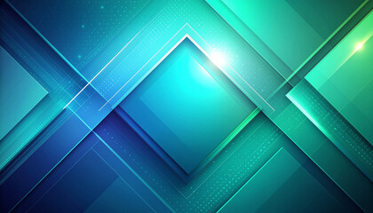Abstract geometric background with overlapping blue and green shapes and a bright light effect, creating a modern and dynamic design.