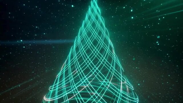 Futuristic Neon Christmas Tree Made of Glowing Light Strands