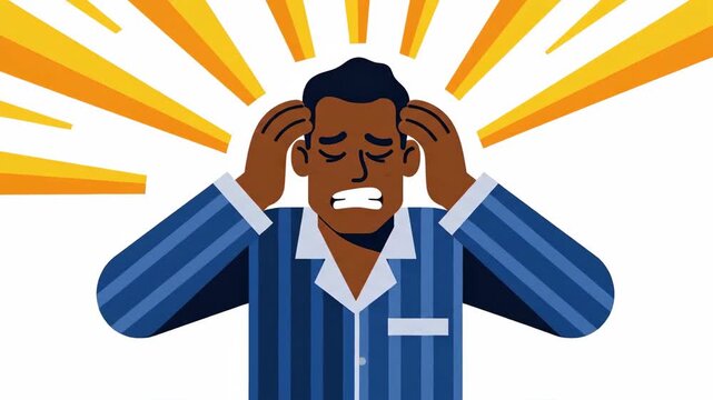 Man Experiencing Severe Headache: Cartoon Illustration of Pain and Discomfort