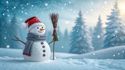 Obraz premium Snowman in Winter Landscape with Snowfall