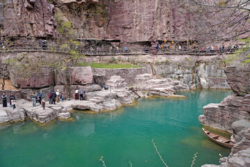 Yuntai Mountain (Yuntaishan Geopark), located in Jiaozuo City, Henan, China. its scenic landscapes and geological significance, featuring waterfalls, red cliffs, valleys, and forests