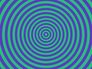 A mesmerizing purple and green concentric circle pattern radiates outward.