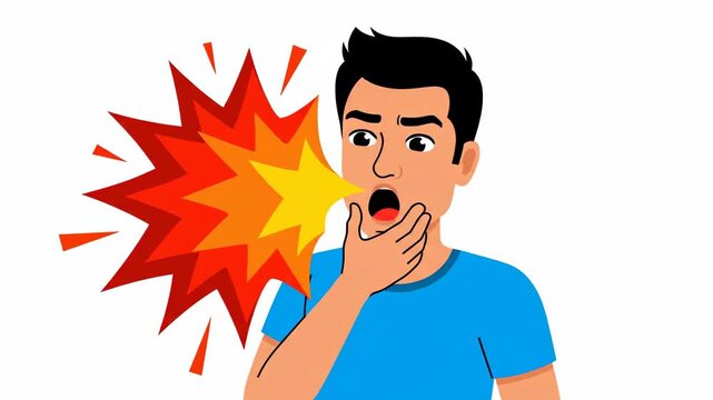 Man Experiencing Severe Toothache Pain Animated Illustration, Cartoon Style on White
