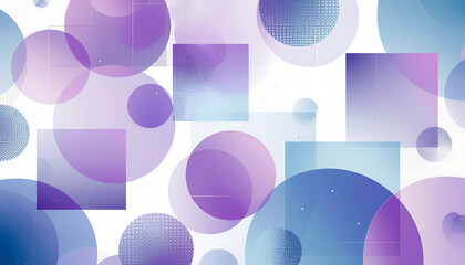 Abstract background with overlapping translucent purple and blue circles and squares, creating a modern geometric pattern.