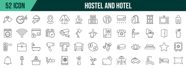Collection of hostel and hotel icons, editable and resizable vector icon templates.