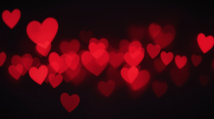 Dreamy Red Heart Bokeh Lights Creating Romantic Valentine's Day Atmosphere Against Dark Background