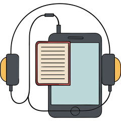 Modern Smartphone Displaying Digital Notes Connected to Oversized Headphones and Earbuds for Audio Learning or Entertainment Against a Transparent Background