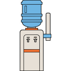 Modern Water Cooler Dispenser With Blue Top Bottle And Orange Accent Detail Featuring Two Taps For Cold And Hot Water In A Neutral Office Setting