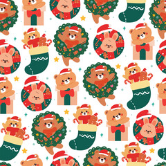 seamless pattern cute cartoon bear with Christmas element drawing for winter and Christmas wallpaper