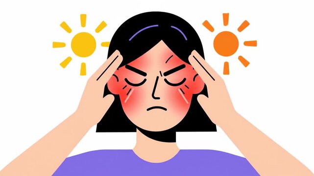 Sunburn And Sunstroke Symptoms Presented By A Woman With Overexposure To The Sun